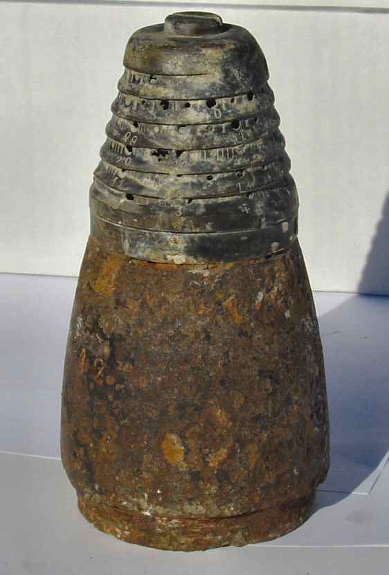 Time fuse 30/55 Mod 1889. Found in Champagne, mounted on a 75 mm shrapnell shell head